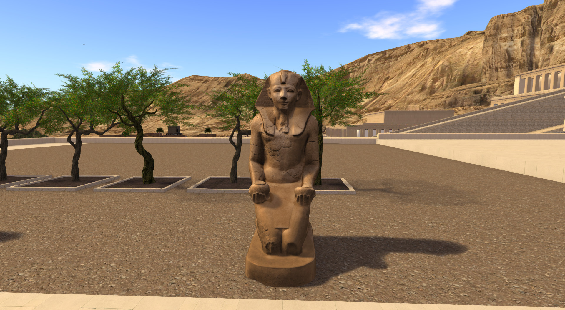 sacrificing kneeling Hatshepsut statue on the middle courtyard in Djeser-djeseru