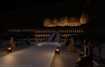 illumination of the Hatshepsut temple at night for the "Day of Creation feast 2018"